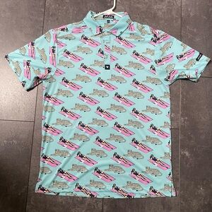 Bad Birdie Turquoise and Pink Patterned Polo